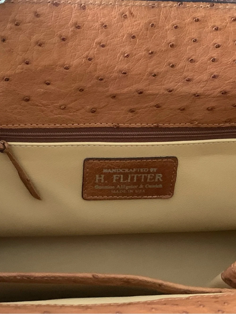 Warm Tan Brown Genuine Ostrich Glazed Brown Alligator Trim Doctor Bag USA Made